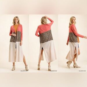 Umgee Leopard Print Colorblock Long Cardigan Duster